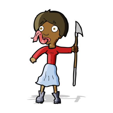 Dilini mızrakla çıkaran çizgi filmdeki kadın.