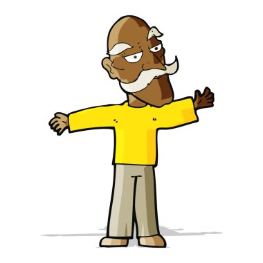 Çizgi film ihtiyarı kollarını açıyor.