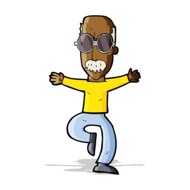 Çizgi film ihtiyarı, büyük gözlükler takıyor.