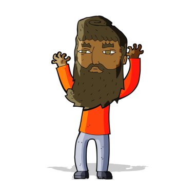 Çizgi film sakallı adam kollarını sallıyor.