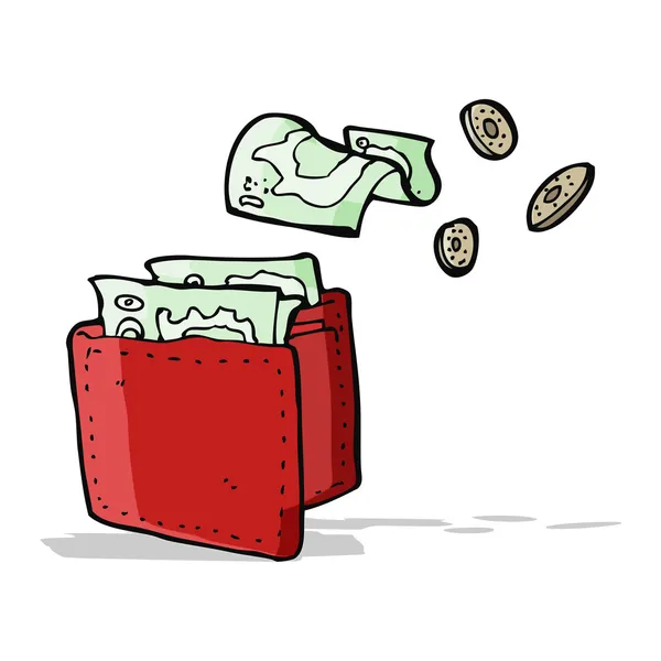 Cartoni animati portafoglio versando soldi — Vettoriale Stock