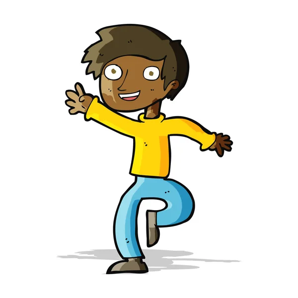 Tecknad upphetsad pojke dans — Stock vektor