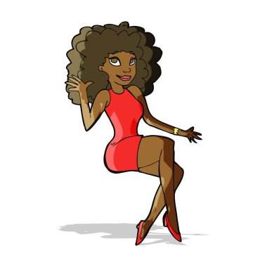 Oturan kadın el sallıyor.