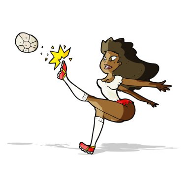 Çizgi film bayan futbolcusu topa vuruyor