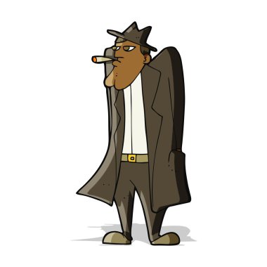 Çizgi filmci şapkalı ve trençkotlu