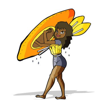 Kano taşıyan karikatür kadın.