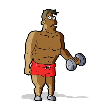 çizgi filmdeki adam ağırlık kaldırıyor.