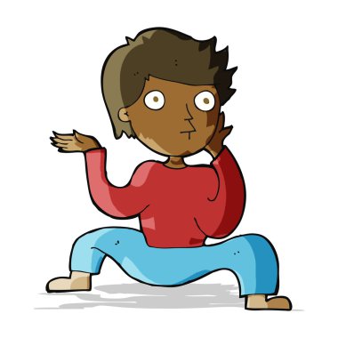 Çizgi filmci çocuk çılgın dans ediyor.