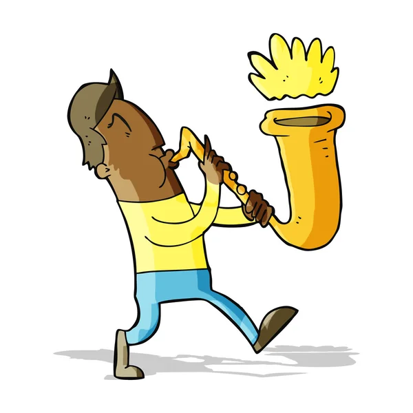 Cartoon man blazen saxofoon — Stockvector