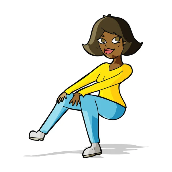 Cartone animato donna felice seduta — Vettoriale Stock