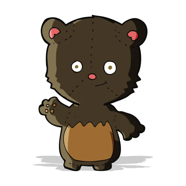 Dibujos animados pequeño oso negro ondeando — Vector de stock