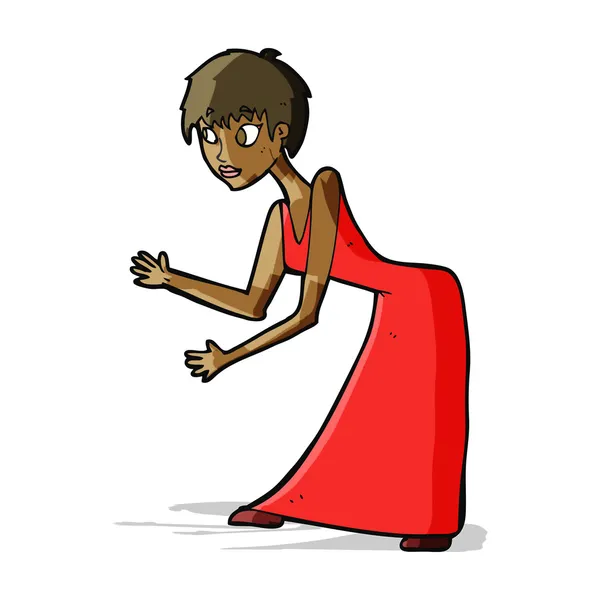 Mujer de dibujos animados en el gesto de vestido — Vector de stock
