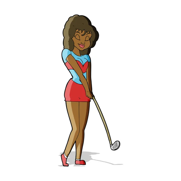 Cartoon vrouw spelen golf — Stockvector