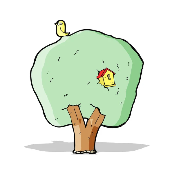 Árvore dos desenhos animados com birdhouse — Vetor de Stock