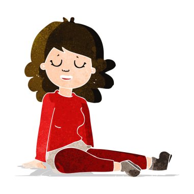 çizgi filmdeki mutlu kadın yerde oturuyor.