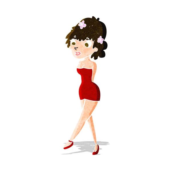 Cartoon vrouw poseren in jurk — Stockvector