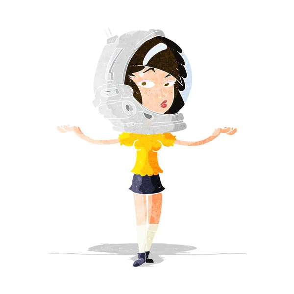 Mulher dos desenhos animados usando capacete espaço —  Vetores de Stock
