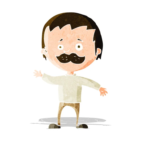 Dessin animé homme avec moustache agitant — Image vectorielle
