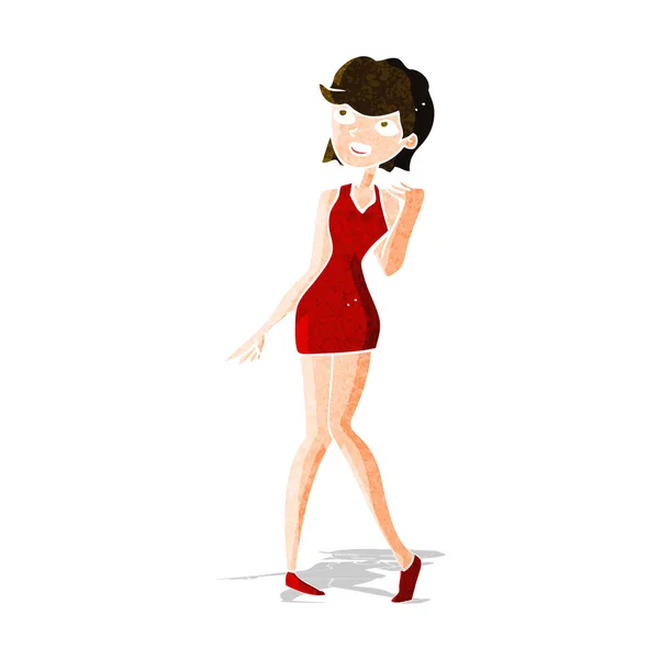 Cartoon woman in cocktail dress — Stock Vector