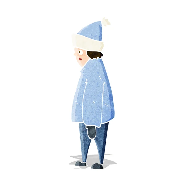 हिवाळी कपड्यांमध्ये कार्टून व्यक्ती — स्टॉक व्हेक्टर