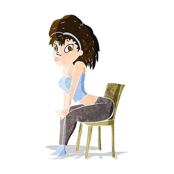 Tecknad kvinna poserar på stolen — Stock vektor
