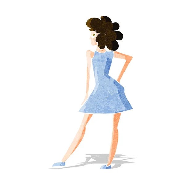 Mujer de dibujos animados posando en vestido — Vector de stock