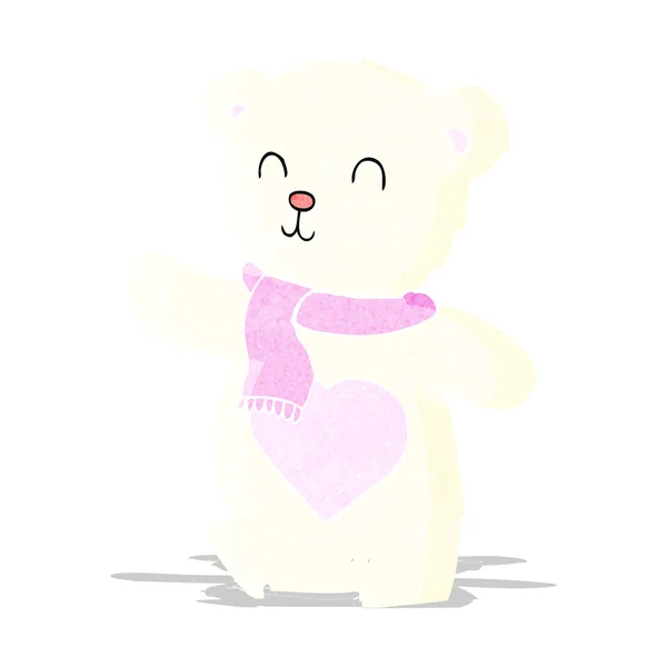 Dibujos animados oso de peluche blanco con corazón de amor — Vector de stock