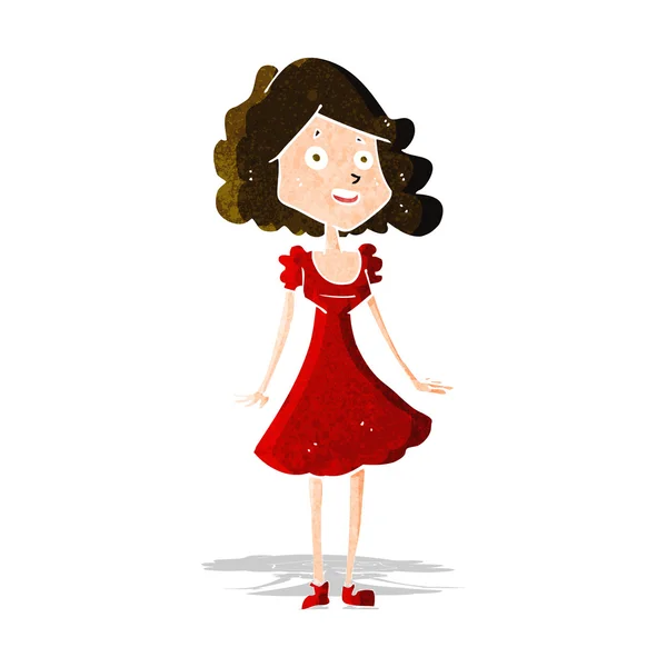 Karikatur glückliche Frau im Kleid — Stockvektor
