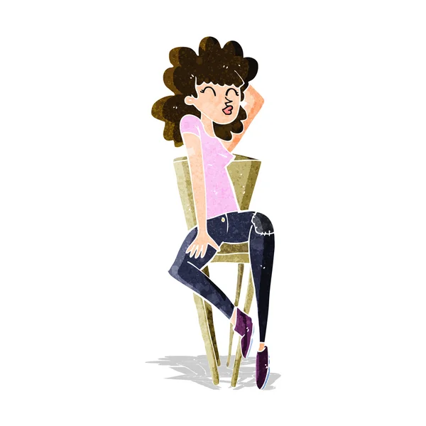 Mujer de dibujos animados posando en silla — Vector de stock