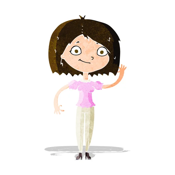 Mujer de dibujos animados saludando — Vector de stock