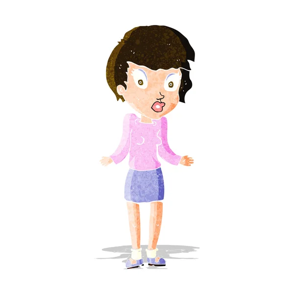 Cartoon vrouw shrugging schouders — Stockvector