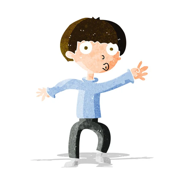 Cartoon boy waving warning — Stock Vector