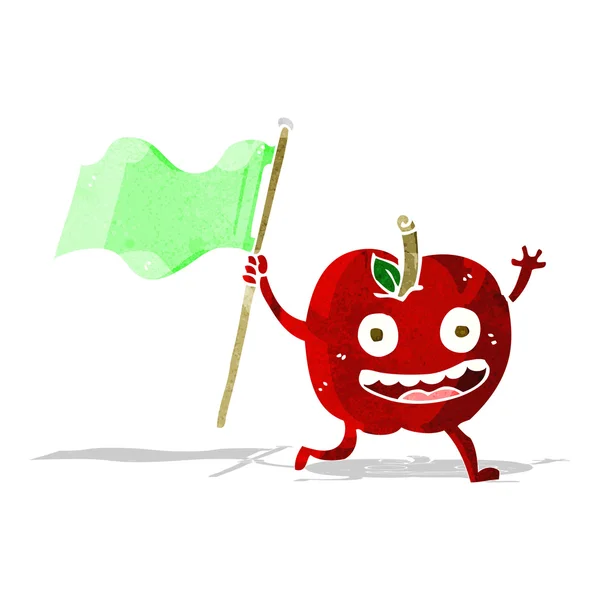 Karikatur Apfel mit Fahne — Stockvektor