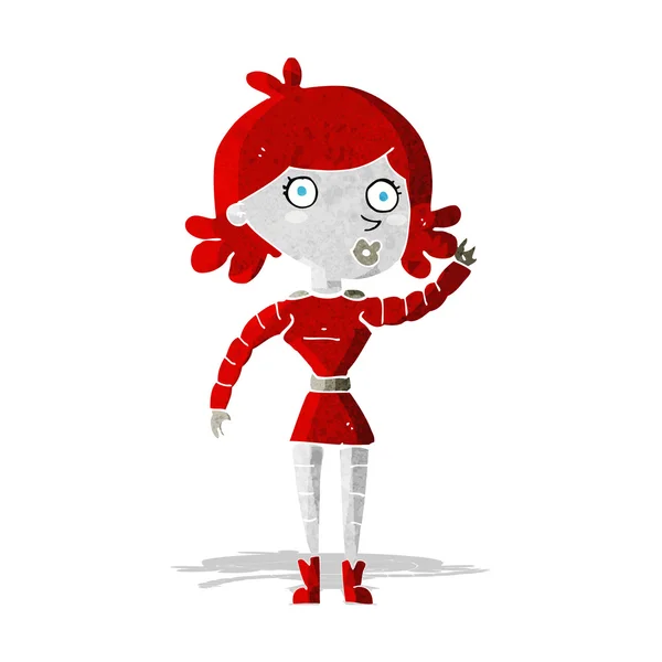 Cartoon robot woman waving — Stock Vector