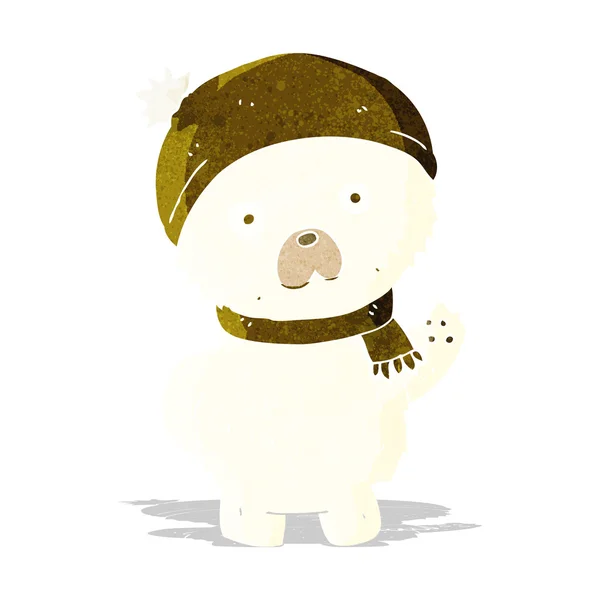 Cartoon cute polar bear in winter hat and scarf — Stock Vector