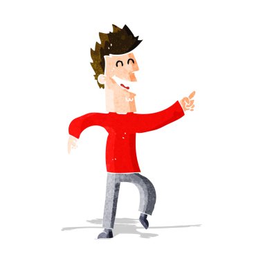 Çizgi filmdeki adam işaret edip gülüyor.