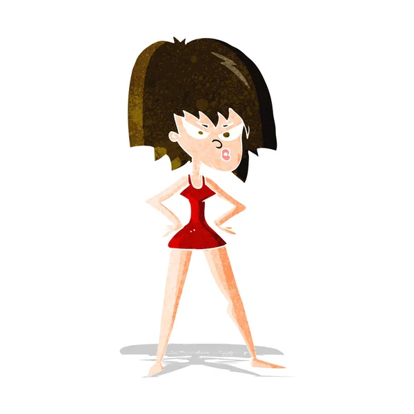 Dibujos animados mujer enojada en vestido — Archivo Imágenes Vectoriales