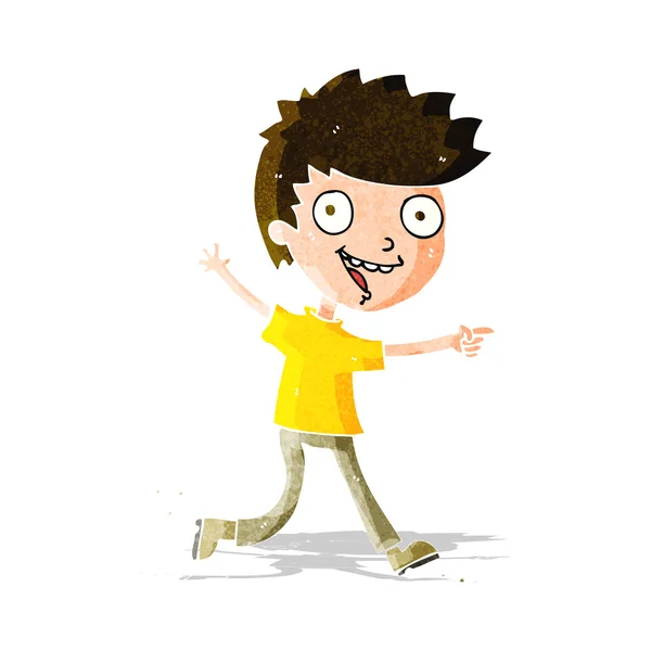 Dibujos animados loco emocionado chico — Vector de stock