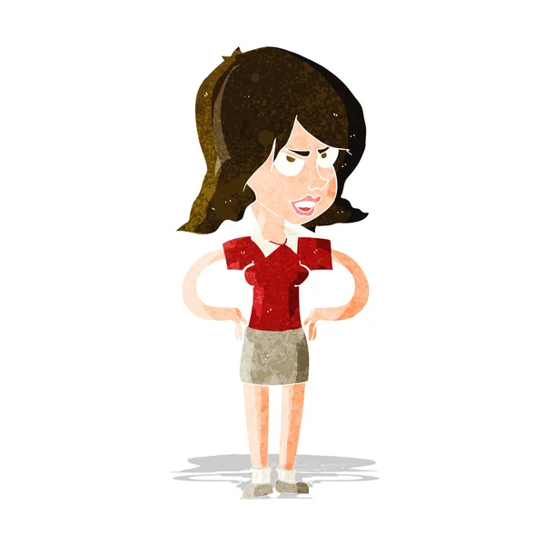 Cartoon annoyed woman with hands on hips — Stock Vector