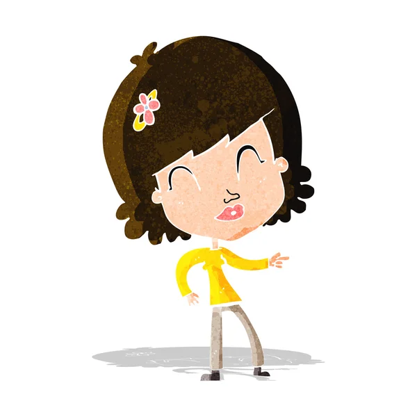 Dibujos animados mujer feliz señalando — Vector de stock