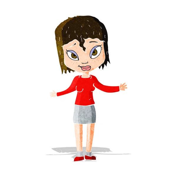 Cartoon vrouw shrugging schouders — Stockvector