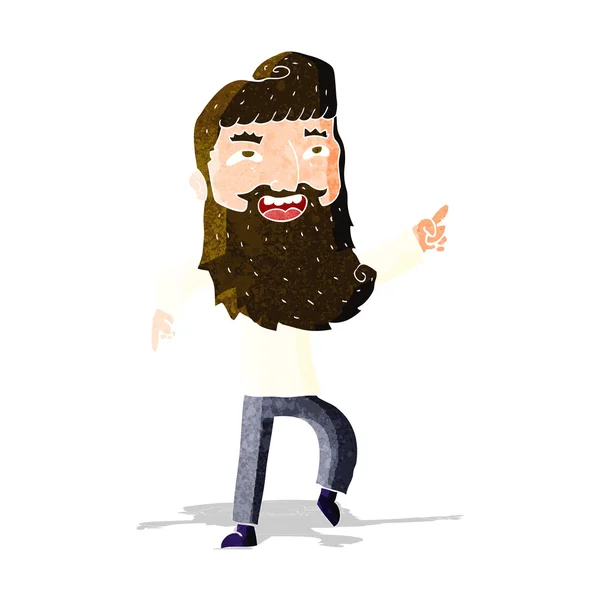 Cartoon man met baard lachen en wijzen — Stockvector