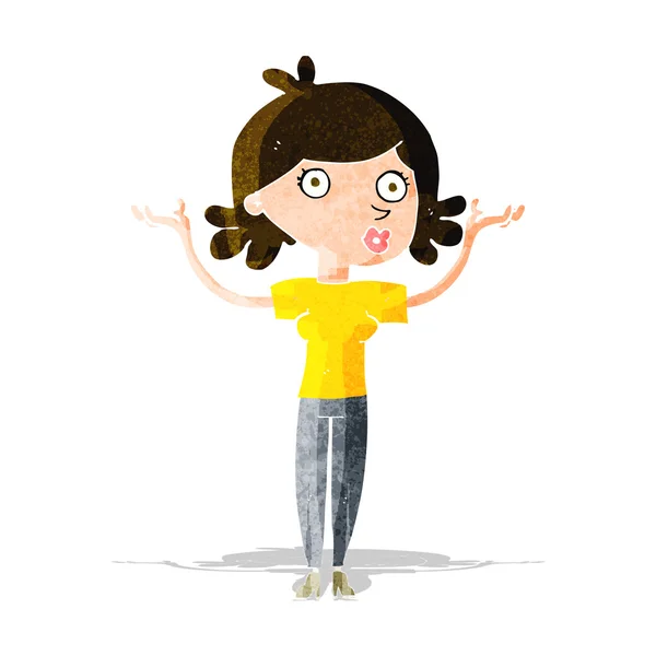 Cartoon woman throwing arms in air — Stock Vector