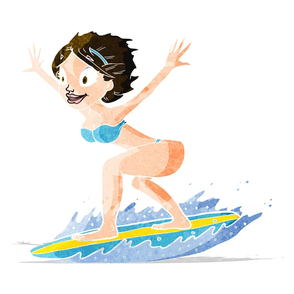 Chica surfista de dibujos animados — Vector de stock