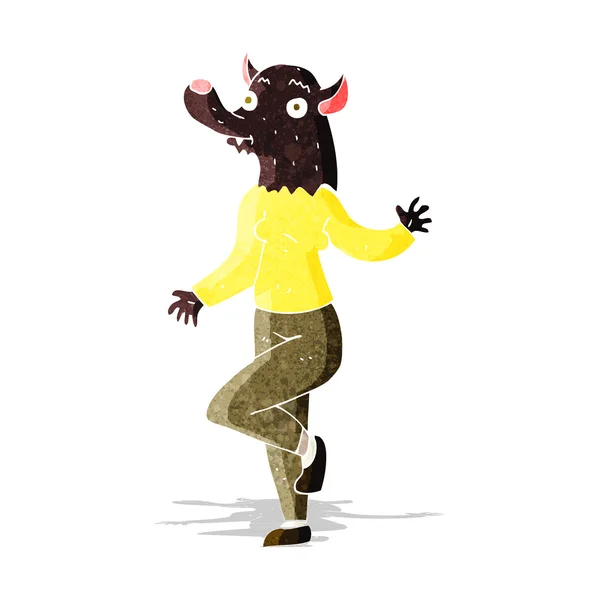 Mujer de hombre lobo bailando de dibujos animados — Vector de stock