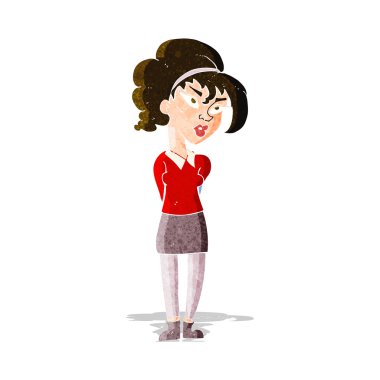 Çizgi filmlerde başını eğen güzel kız.