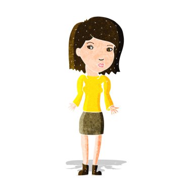 Çizgi filmdeki kadın omuzlarını silkiyor.