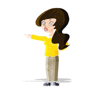 Çizgi film güzel kadın işaret ediyor.