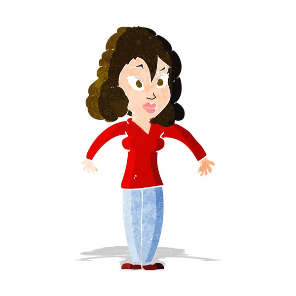 Cartoon vrouw shrugging schouders — Stockvector