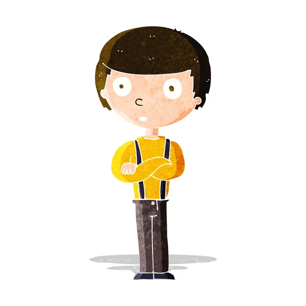 Cartoon staring boy with folded arms — Stock Vector